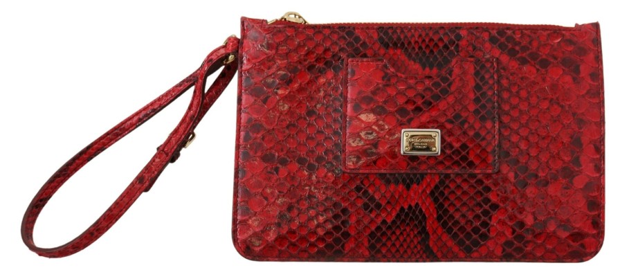 Women Dolce & Gabbana Women'S Clutch Bags | Dolce & Gabbana Red Leather Ayers Clutch Purse Wristlet Hand