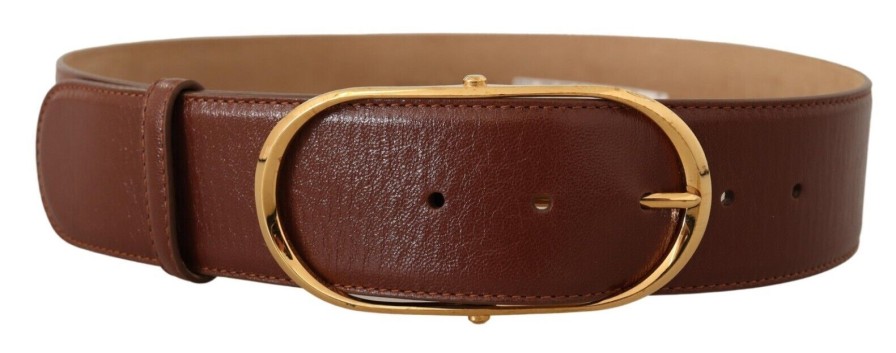 Women Dolce & Gabbana Women'S Belts | Dolce & Gabbana Brown Leather Gold Metal Oval Buckle Belt