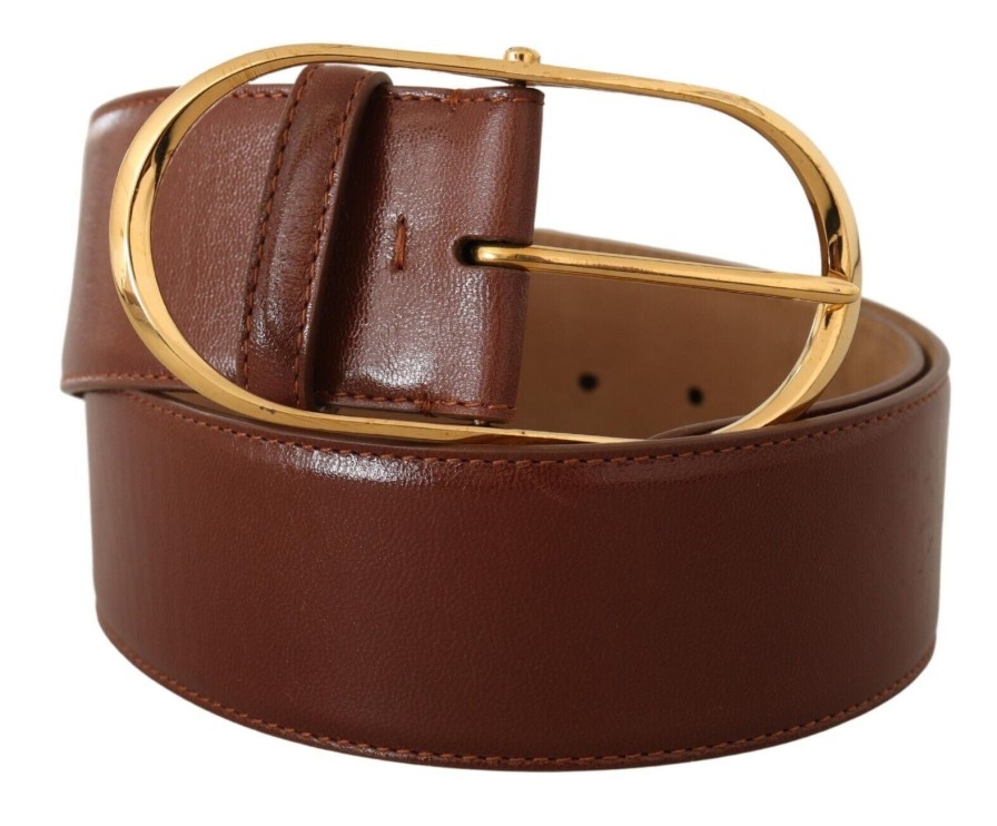 Women Dolce & Gabbana Women'S Belts | Dolce & Gabbana Brown Leather Gold Metal Oval Buckle Belt