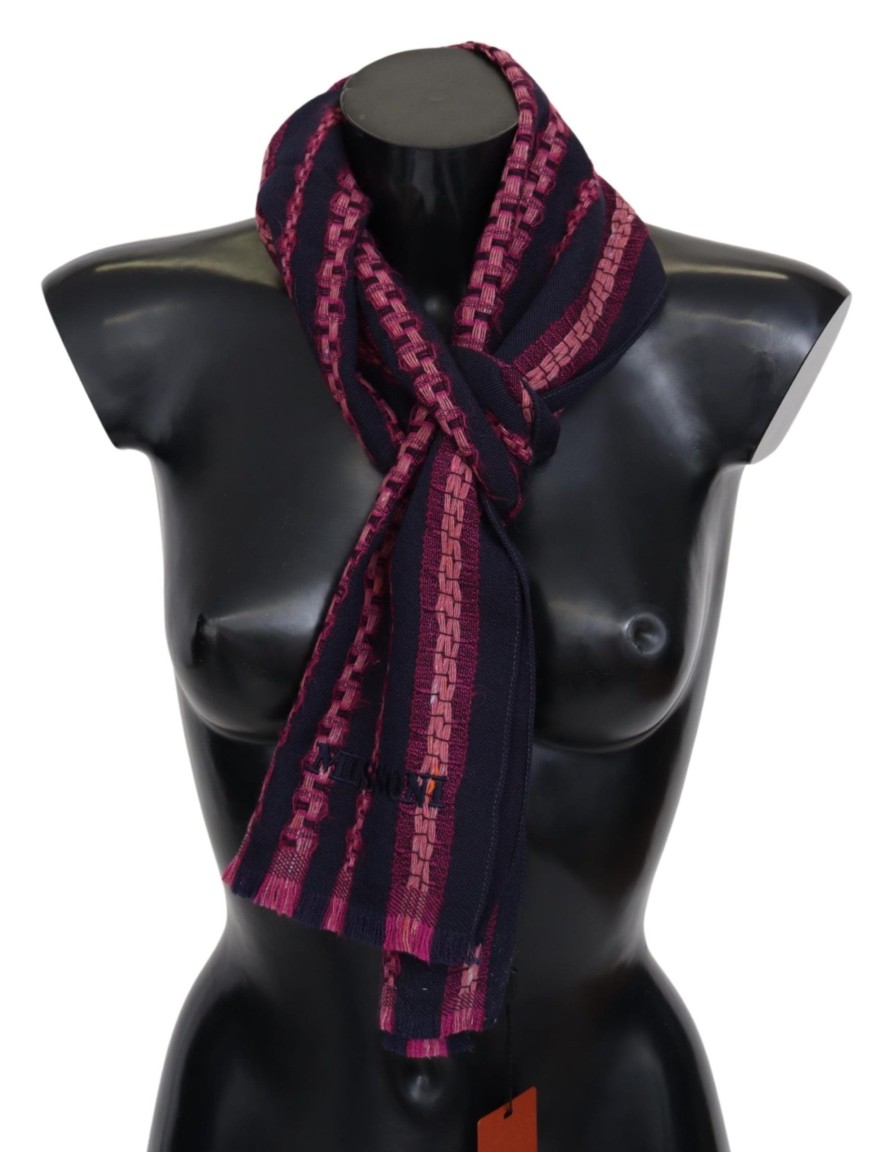 Men Missoni Men'S Scarves | Missoni Black Pink Patterned Wool Unisex Neck Wrap Shawl