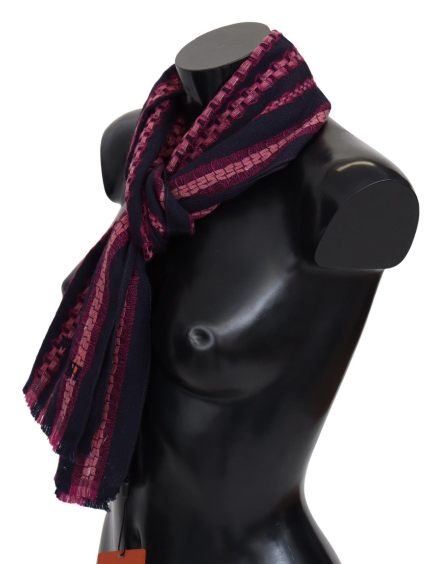 Men Missoni Men'S Scarves | Missoni Black Pink Patterned Wool Unisex Neck Wrap Shawl