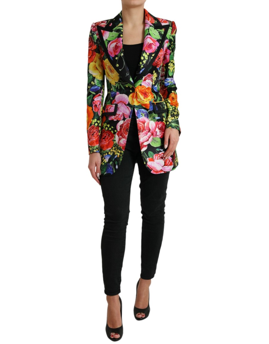 Women Dolce & Gabbana Women'S Jackets & Coats | Dolce & Gabbana Multicolor Floral Print Silk Blazer Jacket