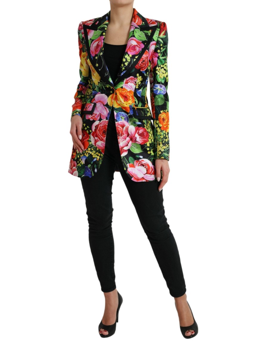 Women Dolce & Gabbana Women'S Jackets & Coats | Dolce & Gabbana Multicolor Floral Print Silk Blazer Jacket