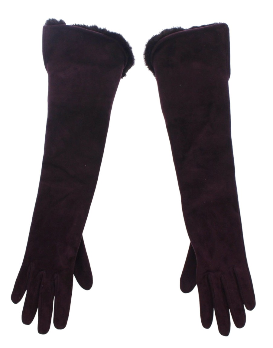 Women Dolce & Gabbana Women'S Gloves | Dolce & Gabbana Purple Mink Fur Goatskin Suede Leather Gloves