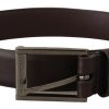 Men Dolce & Gabbana Men'S Belts | Dolce & Gabbana Brown Leather Silver Tone Metal Buckle Belt