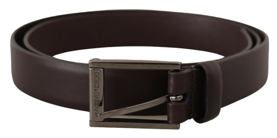 Men Dolce & Gabbana Men'S Belts | Dolce & Gabbana Brown Leather Silver Tone Metal Buckle Belt