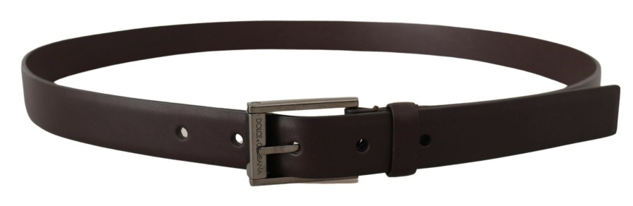 Men Dolce & Gabbana Men'S Belts | Dolce & Gabbana Brown Leather Silver Tone Metal Buckle Belt