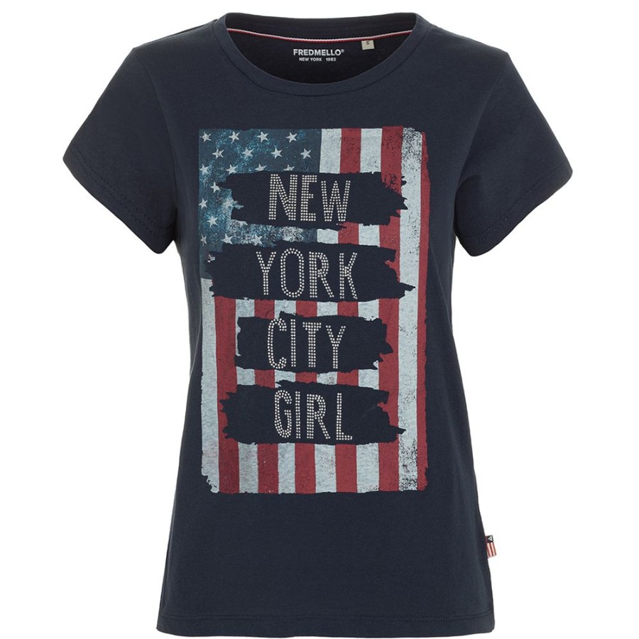 Women Fred Mello Women'S Tops & T-Shirts | Fred Mello Chic Rhinestone-Embellished Flag Tee