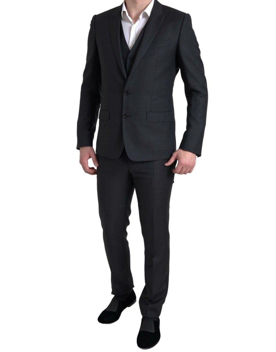 Men Dolce & Gabbana Men'S Suits | Dolce & Gabbana Black 3 Piece Single Breasted Martini Suit