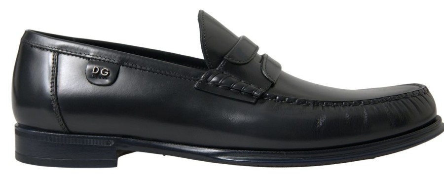 Men Dolce & Gabbana Men'S Loafers | Dolce & Gabbana Black Leather Loafers Formal Shoes