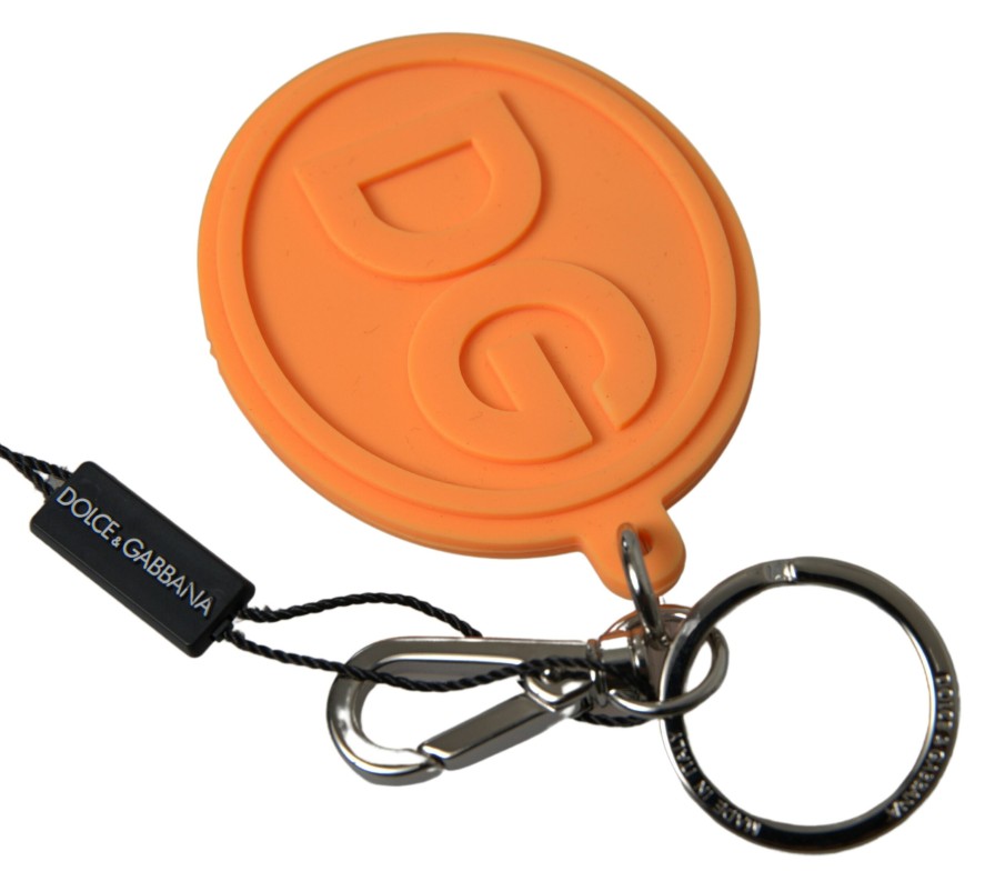 Women Dolce & Gabbana Women'S Keychains | Dolce & Gabbana Orange Rubber Dg Logo Gold Brass Metal Keychain