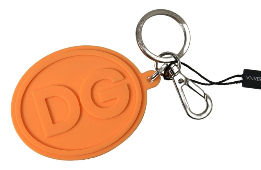 Women Dolce & Gabbana Women'S Keychains | Dolce & Gabbana Orange Rubber Dg Logo Gold Brass Metal Keychain