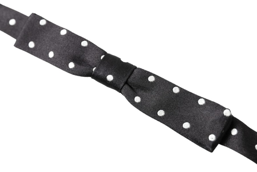 Men Dolce & Gabbana Men'S Ties & Bowties | Dolce & Gabbana Black Polka Dot Silk Adjustable Men Neck Papillon Bow