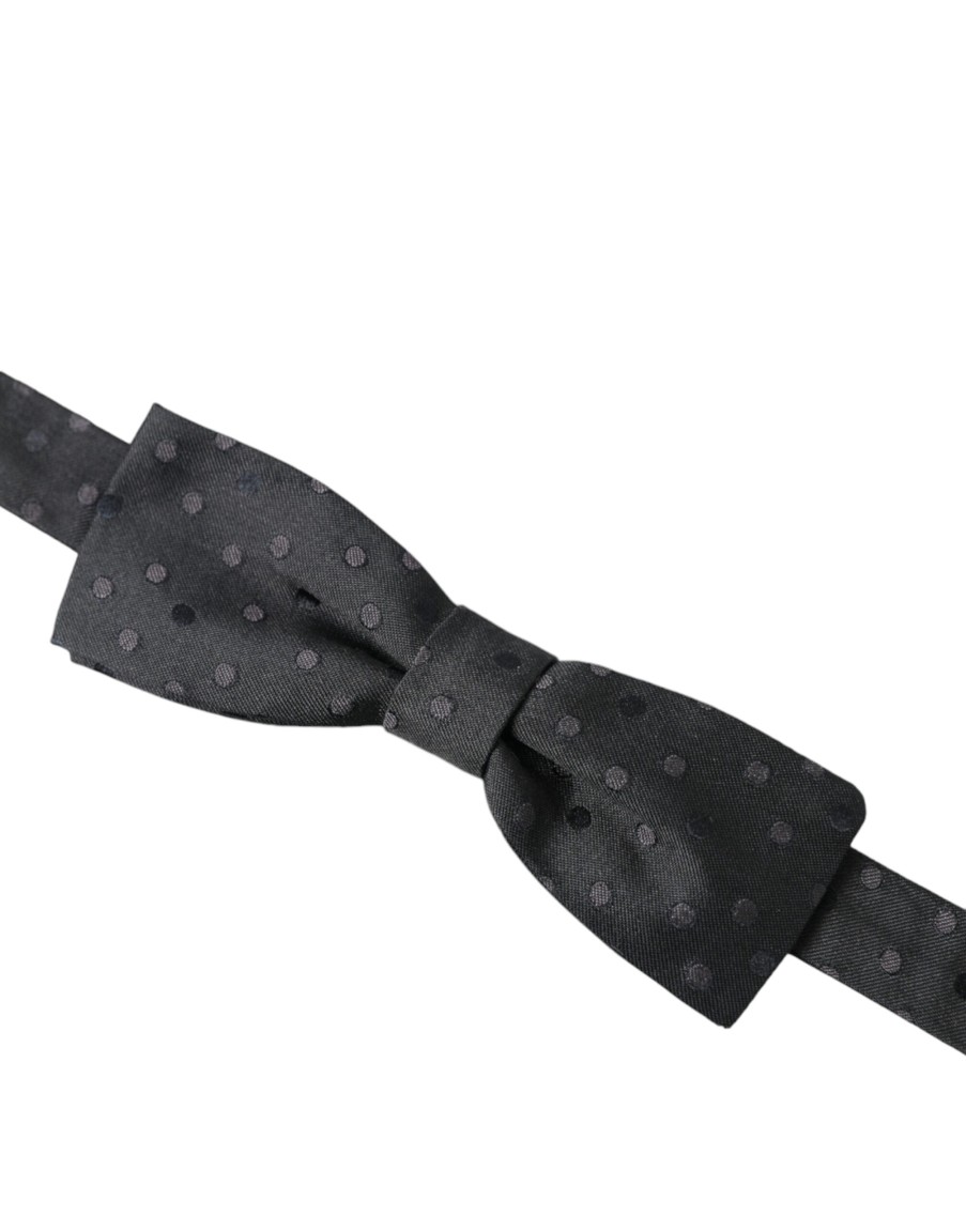 Men Dolce & Gabbana Men'S Ties & Bowties | Dolce & Gabbana Gray Polka Dot Silk Adjustable Neck Men Papillon Bow T