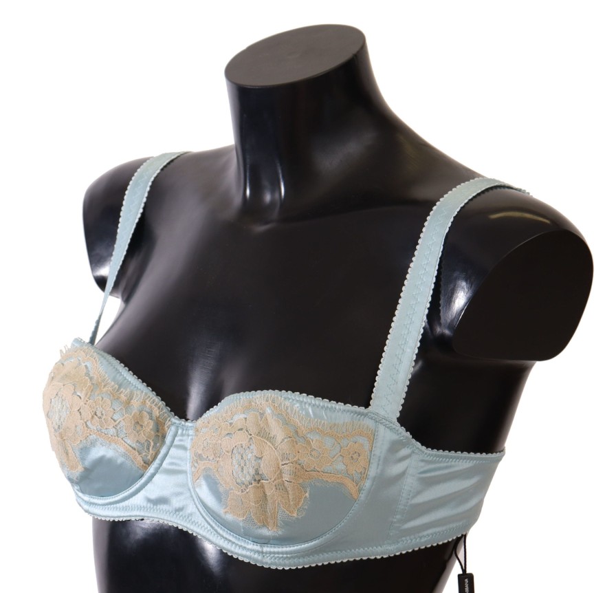 Women Dolce & Gabbana Women'S Underwear | Dolce & Gabbana Light Blue Semi Pad Balconette Bra Underwear