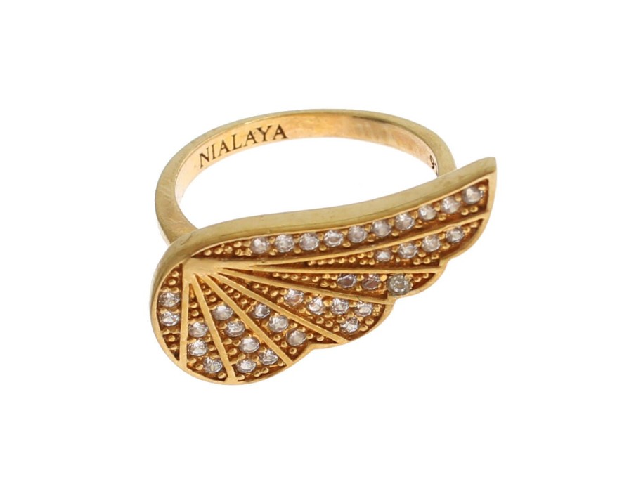 Women Nialaya Women'S Rings | Nialaya Womens Clear Cz Gold 925 Silver Authentic Ring