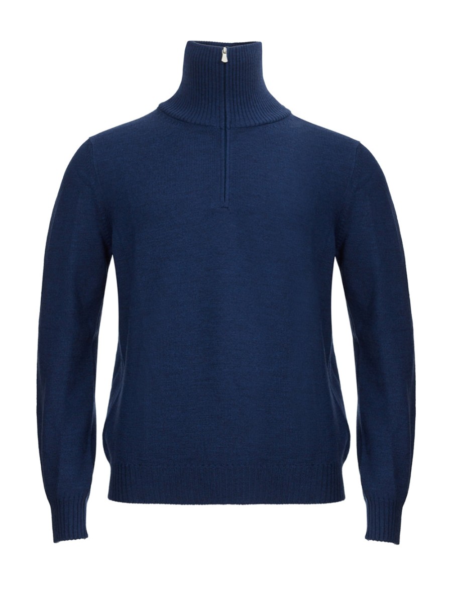 Men Gran Sasso Men'S Cardigans | Gran Sasso Blue Mock Turtleneck Wool Sweater