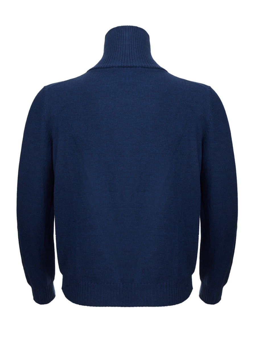 Men Gran Sasso Men'S Cardigans | Gran Sasso Blue Mock Turtleneck Wool Sweater