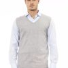 Men Alpha Studio Men'S Vests | Alpha Studio Elegant V-Neckline Knit Vest In Gray