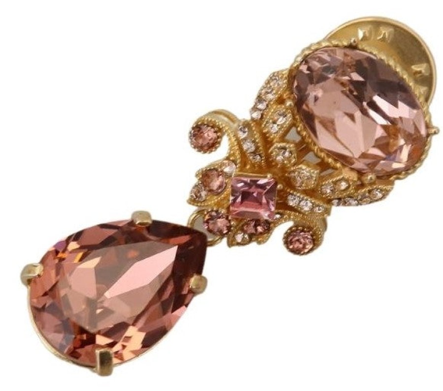 Women Dolce & Gabbana Women'S Brooches | Dolce & Gabbana Gold Tone Brass Crystal Jewelry Dangling Pin Brooch