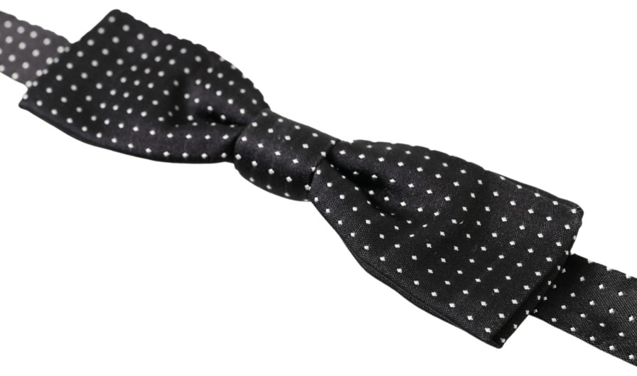 Men Dolce & Gabbana Men'S Ties & Bowties | Dolce & Gabbana Black Polka Dot Silk Adjustable Men Neck Papillon Bow