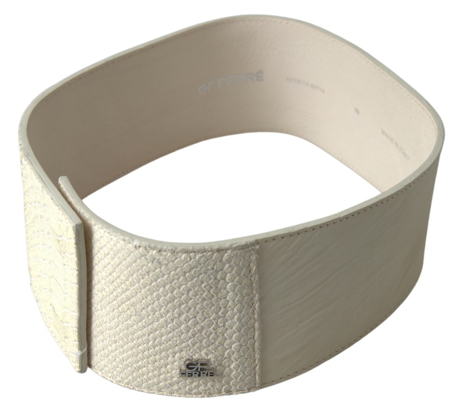 Women GF Ferre Women'S Belts | Gf Ferre Off White Waxed Cotton Wide Fashion Waistband Belt