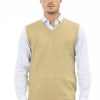 Men Alpha Studio Men'S Vests | Alpha Studio Elegant Beige V-Neck Vest For Men