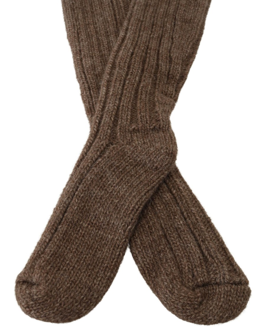 Women Dolce & Gabbana Women'S Tights And Socks | Dolce & Gabbana Brown Wool Knit Calf Long Women Socks