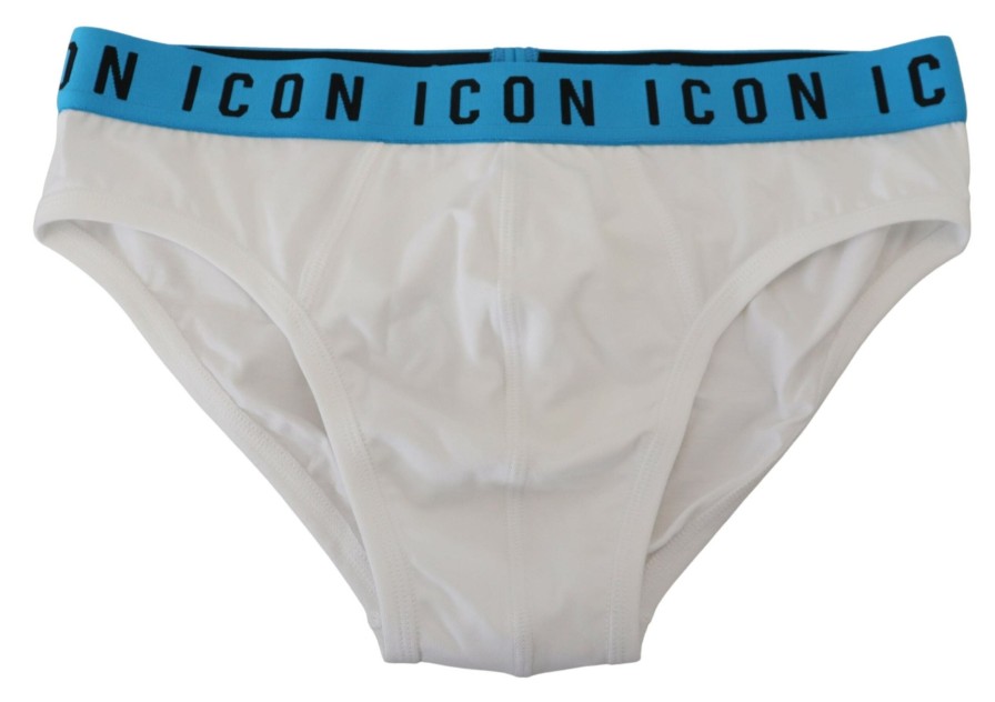 Men Dsquared² Men'S Underwear | Dsquared White Icon Logo Cotton Stretch Men Brief Underwear