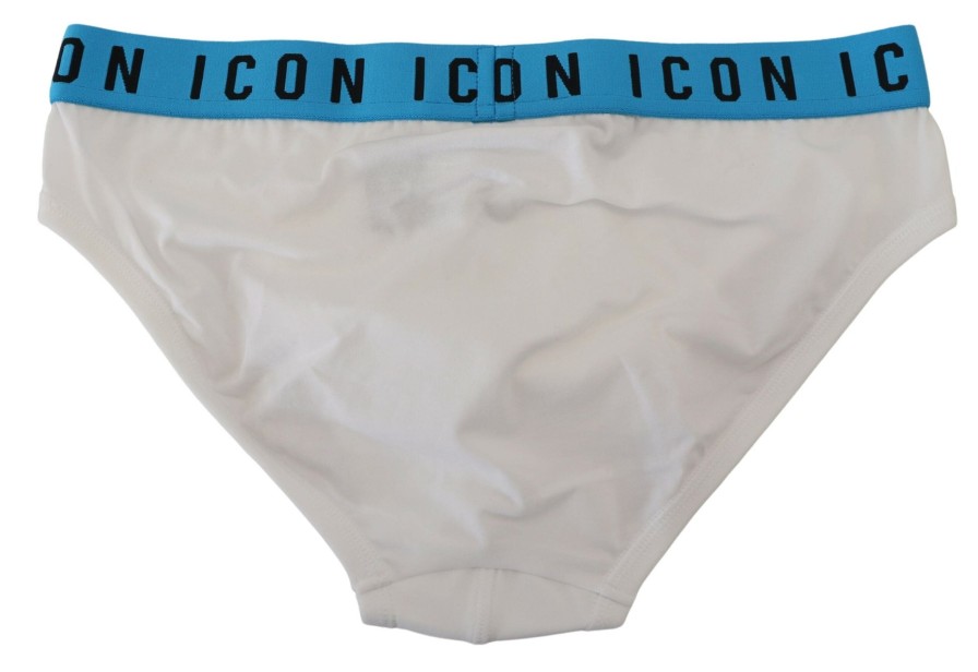 Men Dsquared² Men'S Underwear | Dsquared White Icon Logo Cotton Stretch Men Brief Underwear