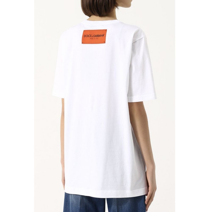 Women Dolce & Gabbana Women'S Tops & T-Shirts | Dolce & Gabbana Italian Cotton Logo Tee - Pristine White