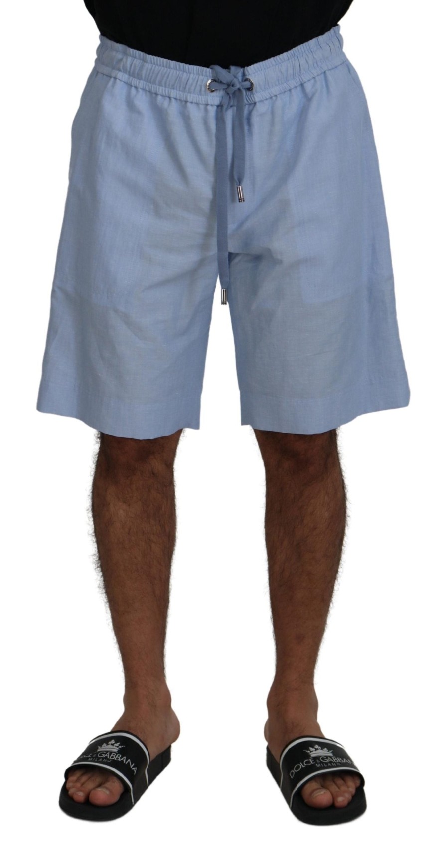 Men Dolce & Gabbana Men'S Shorts | Dolce & Gabbana Light Blue Bermuda Mid Waist Casual Shorts