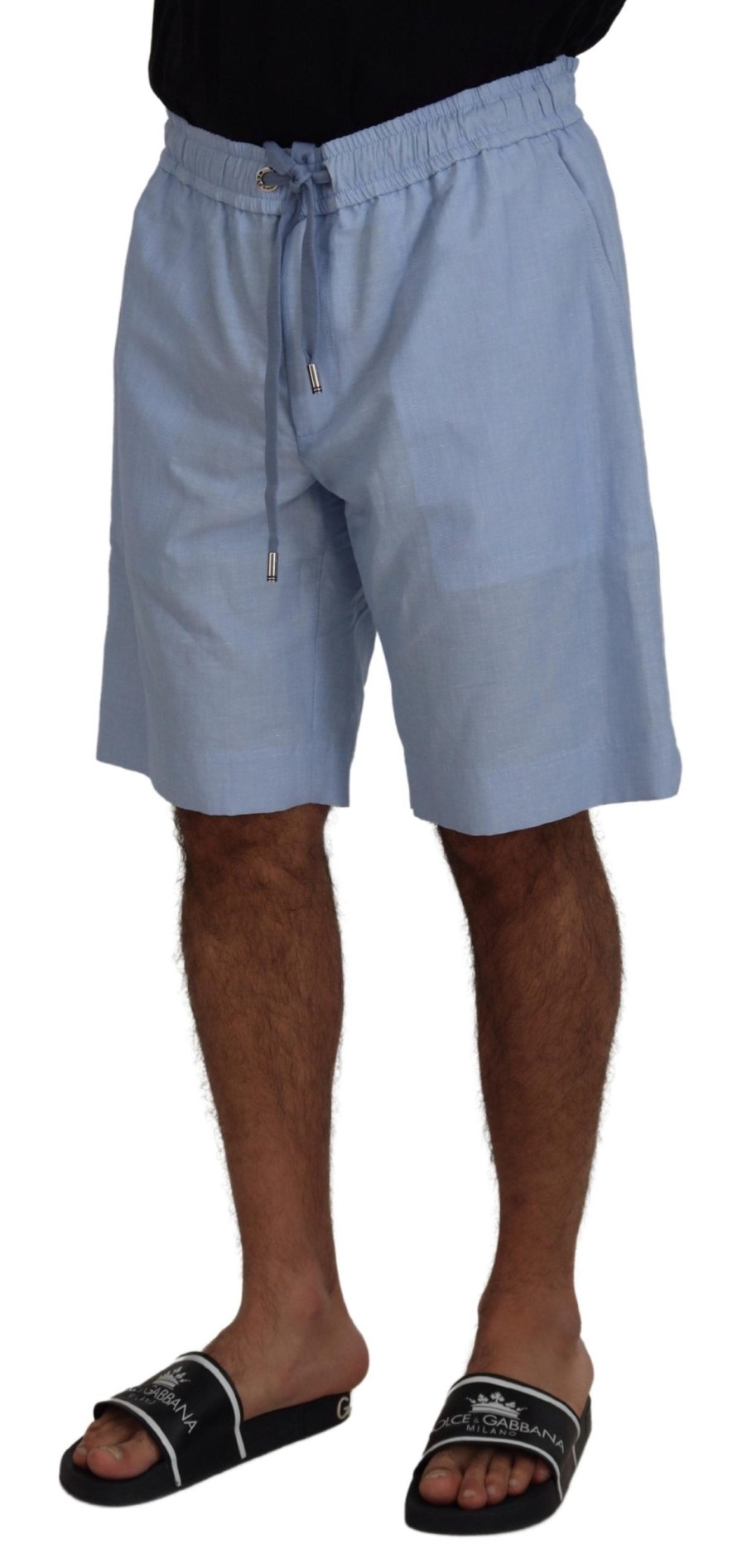 Men Dolce & Gabbana Men'S Shorts | Dolce & Gabbana Light Blue Bermuda Mid Waist Casual Shorts