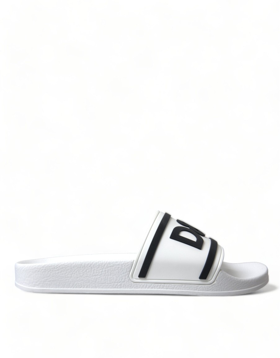 Men Dolce & Gabbana Men'S Slide Sandals | Dolce & Gabbana White Rubber Sandals Slippers Beachwear Men Shoes