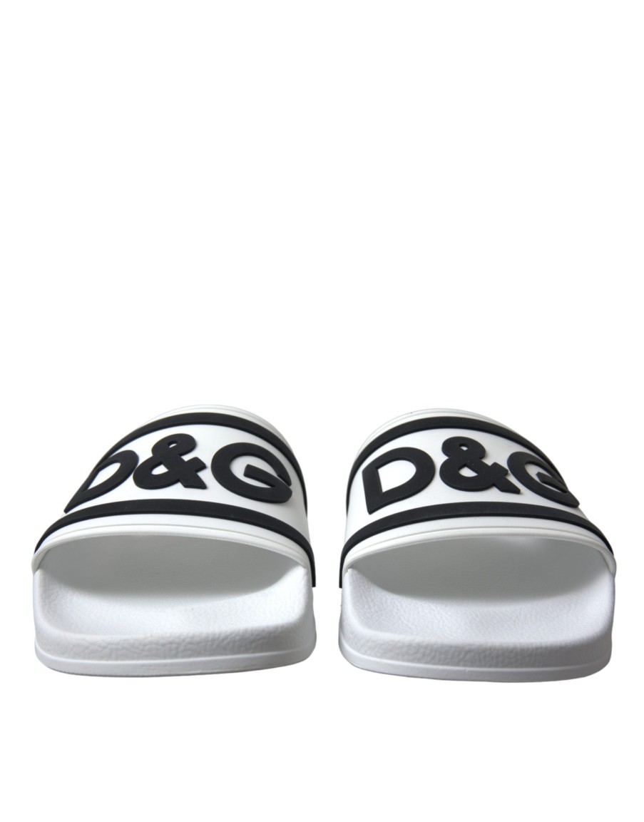 Men Dolce & Gabbana Men'S Slide Sandals | Dolce & Gabbana White Rubber Sandals Slippers Beachwear Men Shoes