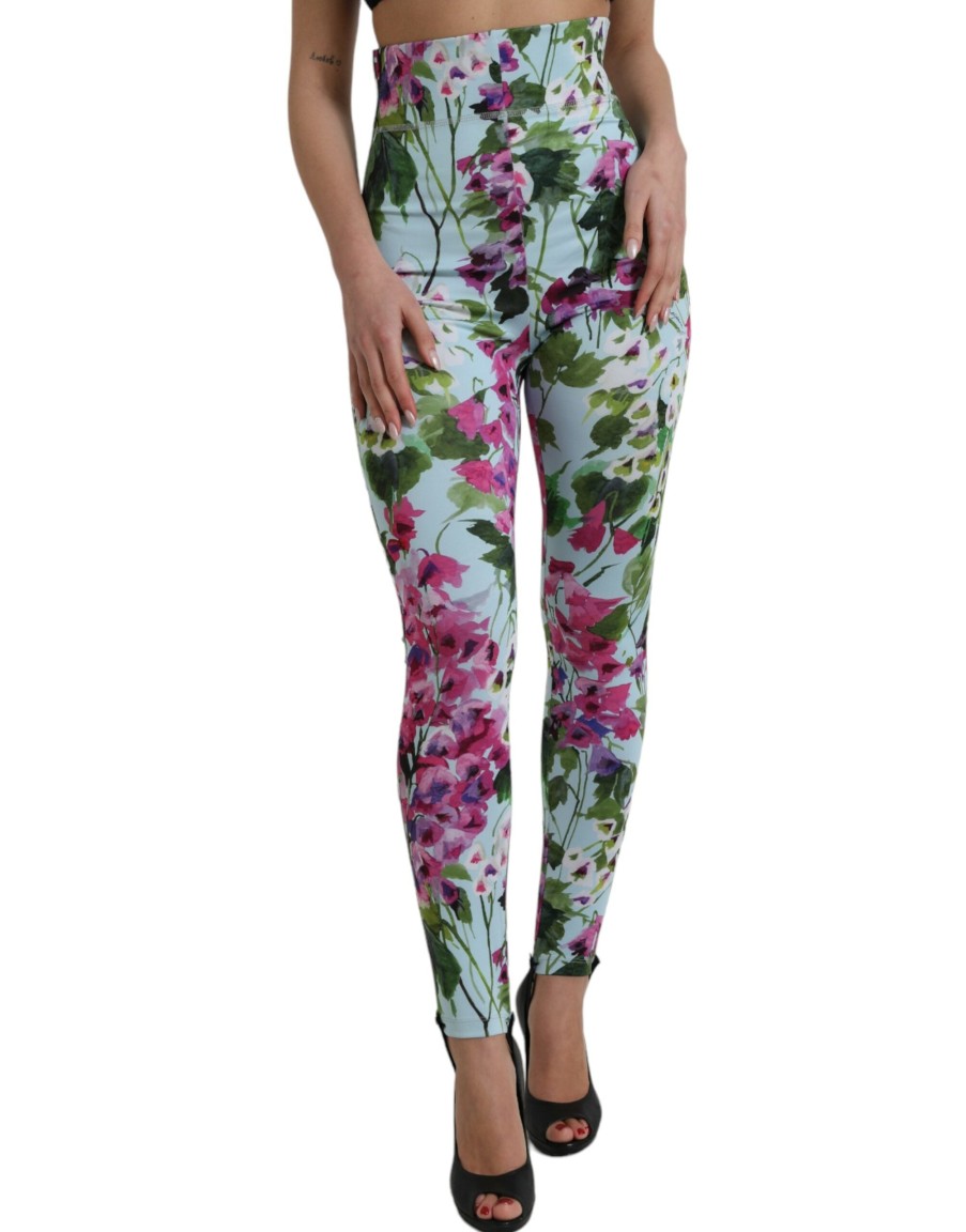 Women Dolce & Gabbana Women'S Pants & Jeans | Dolce & Gabbana Multicolor Floral High Waist Leggings Pants