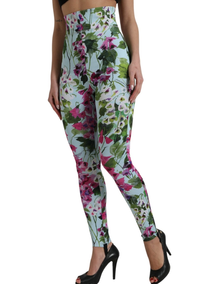 Women Dolce & Gabbana Women'S Pants & Jeans | Dolce & Gabbana Multicolor Floral High Waist Leggings Pants