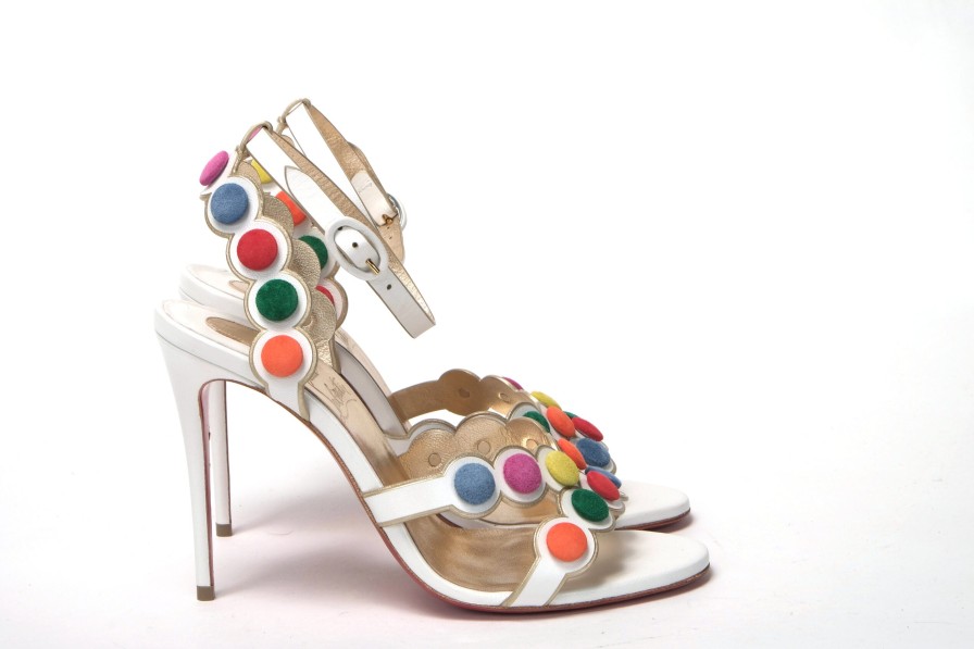 Women Christian Louboutin Women'S Sandals | Christian Louboutin White Multicolor Spot Design High Heels Shoes Sand