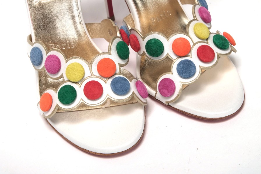 Women Christian Louboutin Women'S Sandals | Christian Louboutin White Multicolor Spot Design High Heels Shoes Sand