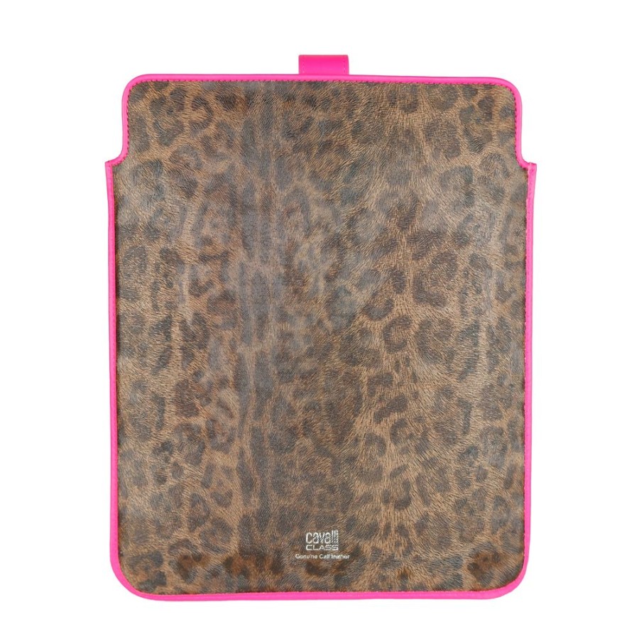 Women Cavalli Class Women'S Others Accessories | Cavalli Class Fuchsia Leopard Print Calfskin Tablet Case