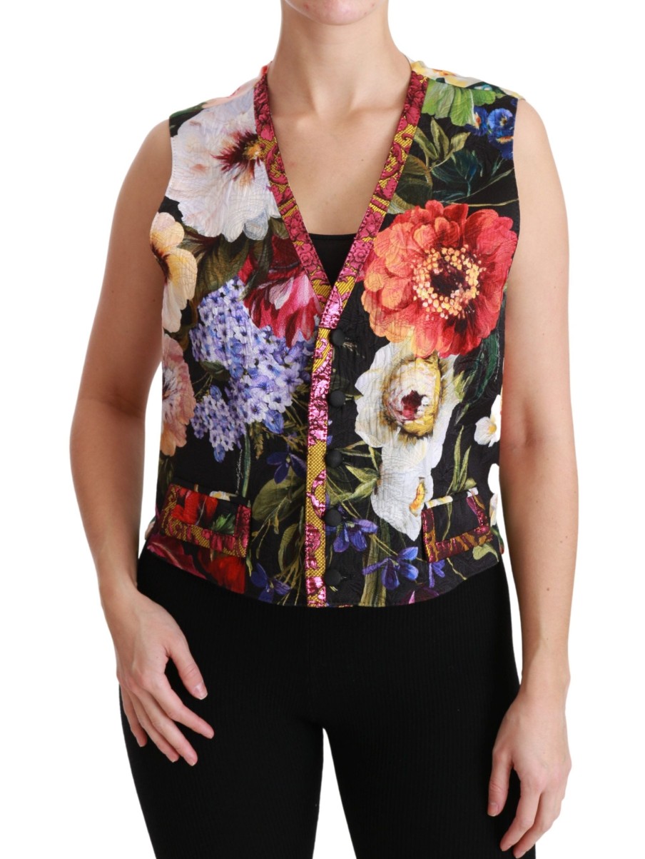 Women Dolce & Gabbana Women'S Vest | Dolce & Gabbana Multicolor Floral Sleeveless Waistcoat Top Vest