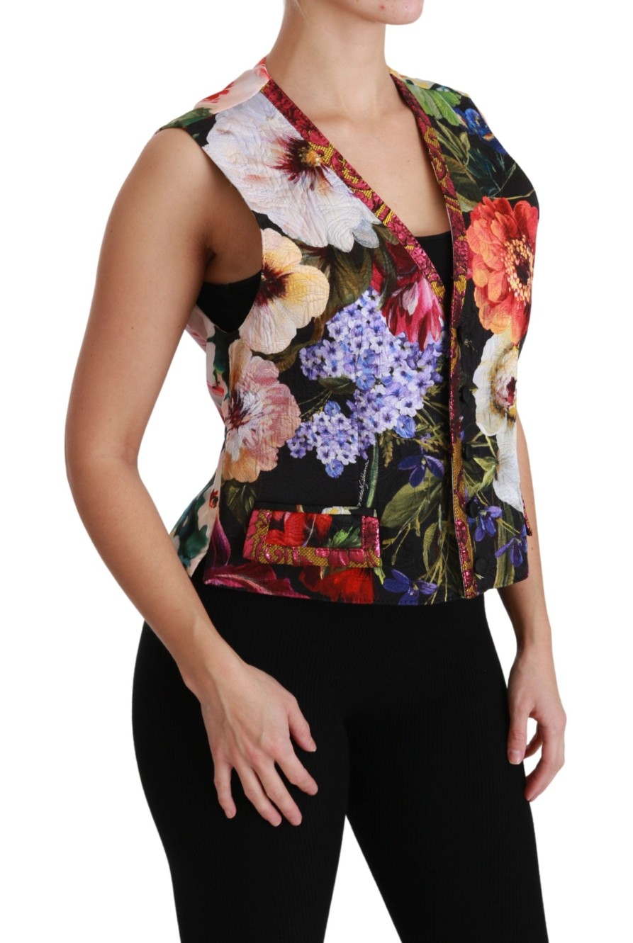 Women Dolce & Gabbana Women'S Vest | Dolce & Gabbana Multicolor Floral Sleeveless Waistcoat Top Vest