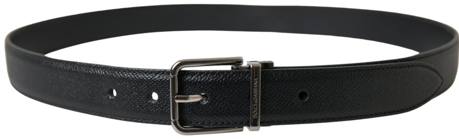 Men Dolce & Gabbana Men'S Belts | Dolce & Gabbana Black Leather Silver Metal Buckle Women Belt