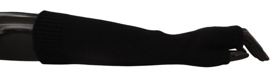 Women Dolce & Gabbana Women'S Gloves | Dolce & Gabbana Black Knitted Fingerless Elbow Length Gloves