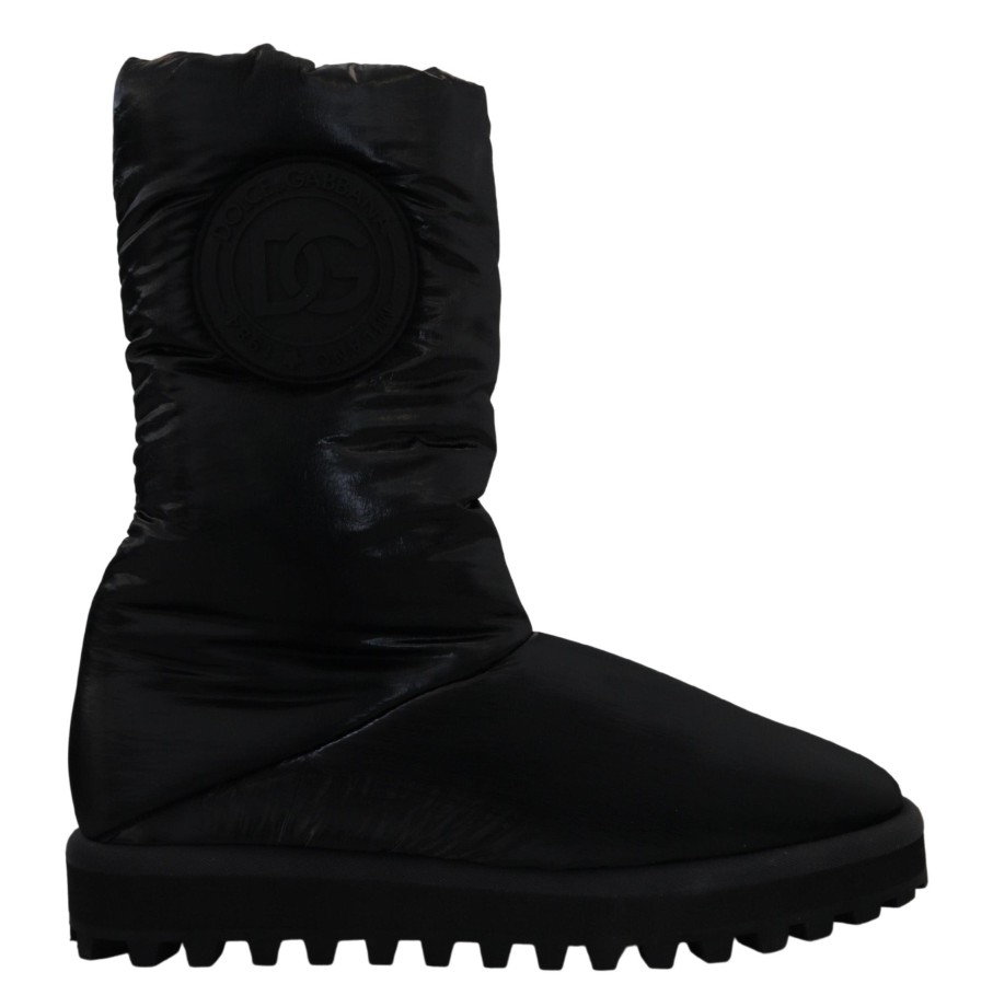 Men Dolce & Gabbana Men'S Boots | Dolce & Gabbana Black Boots Padded Mid Calf Winter Shoes