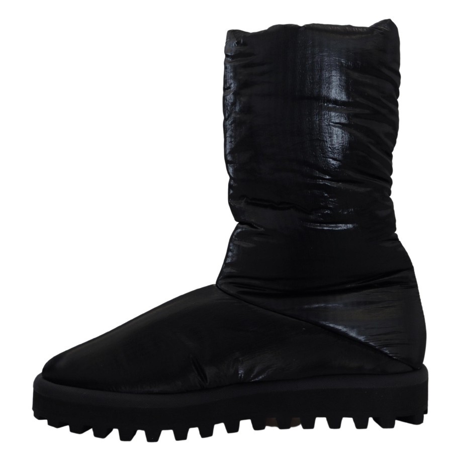 Men Dolce & Gabbana Men'S Boots | Dolce & Gabbana Black Boots Padded Mid Calf Winter Shoes