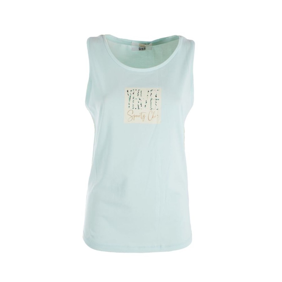 Women Yes Zee Women'S Tops & T-Shirts | Yes Zee Green Cotton Tank Top With Chic Front Print