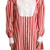 Women Dolce & Gabbana Women'S Shirts | Dolce & Gabbana Red White Striped Long Sleeves Formal Shirt