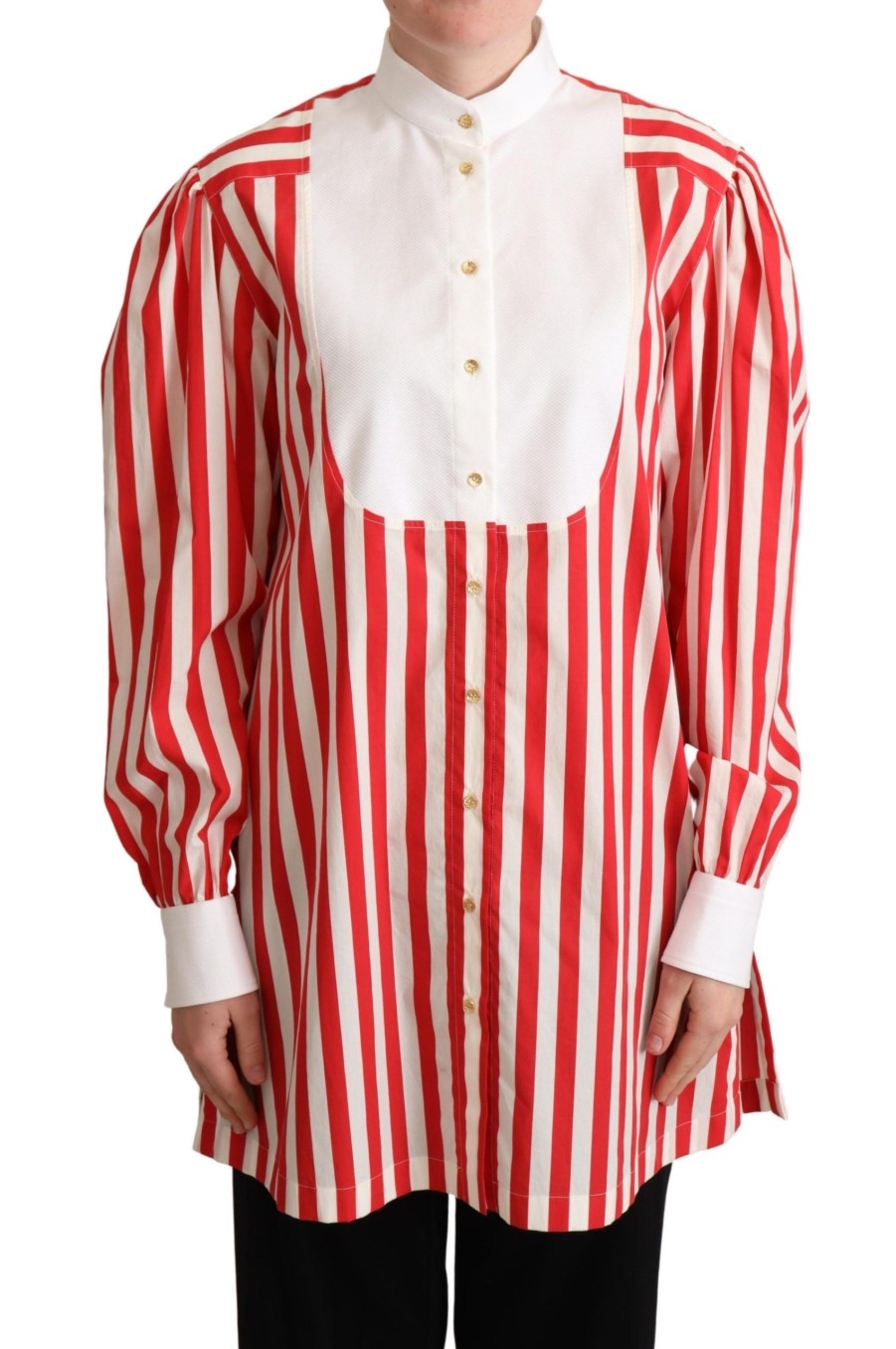 Women Dolce & Gabbana Women'S Shirts | Dolce & Gabbana Red White Striped Long Sleeves Formal Shirt