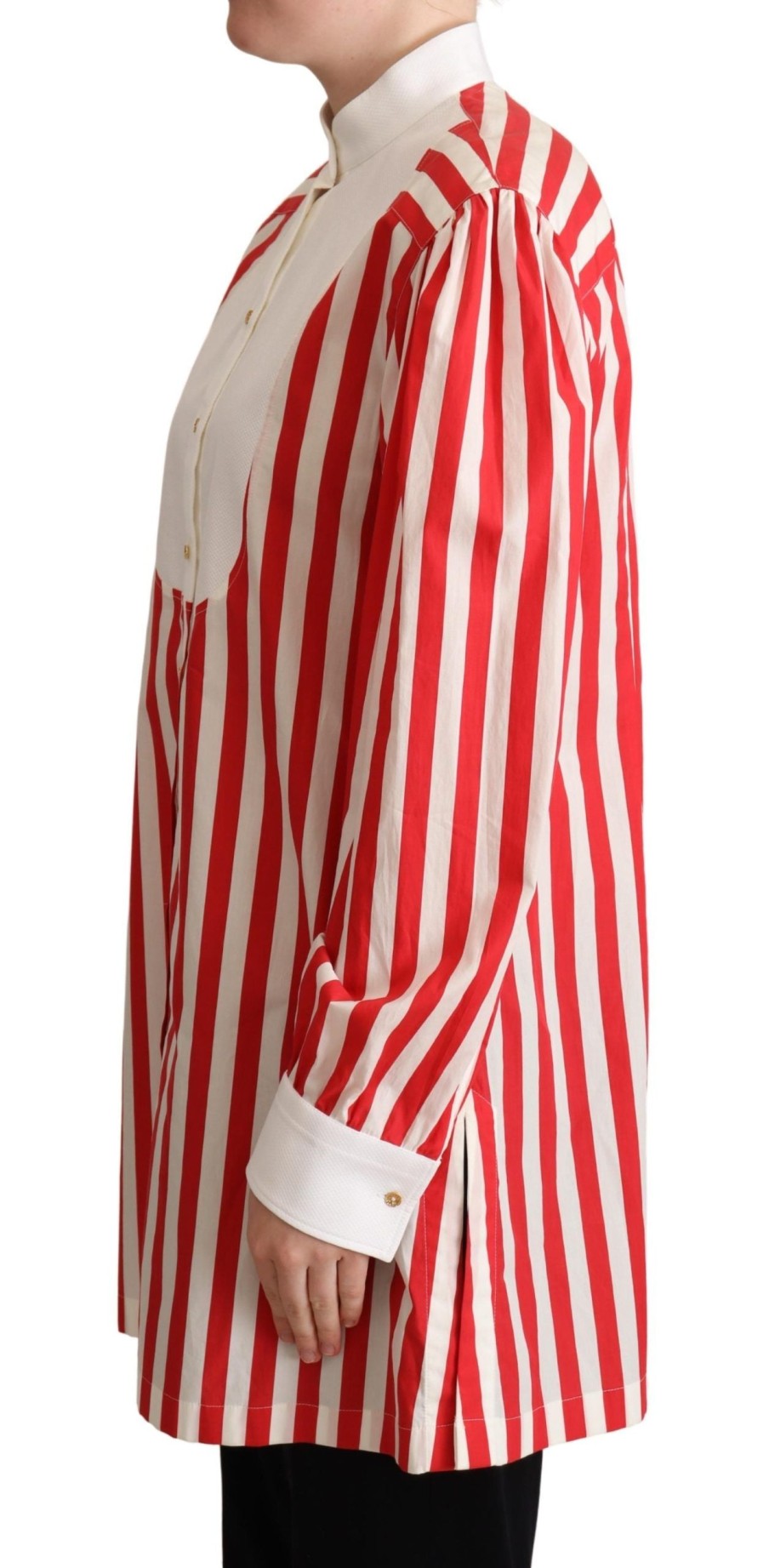 Women Dolce & Gabbana Women'S Shirts | Dolce & Gabbana Red White Striped Long Sleeves Formal Shirt